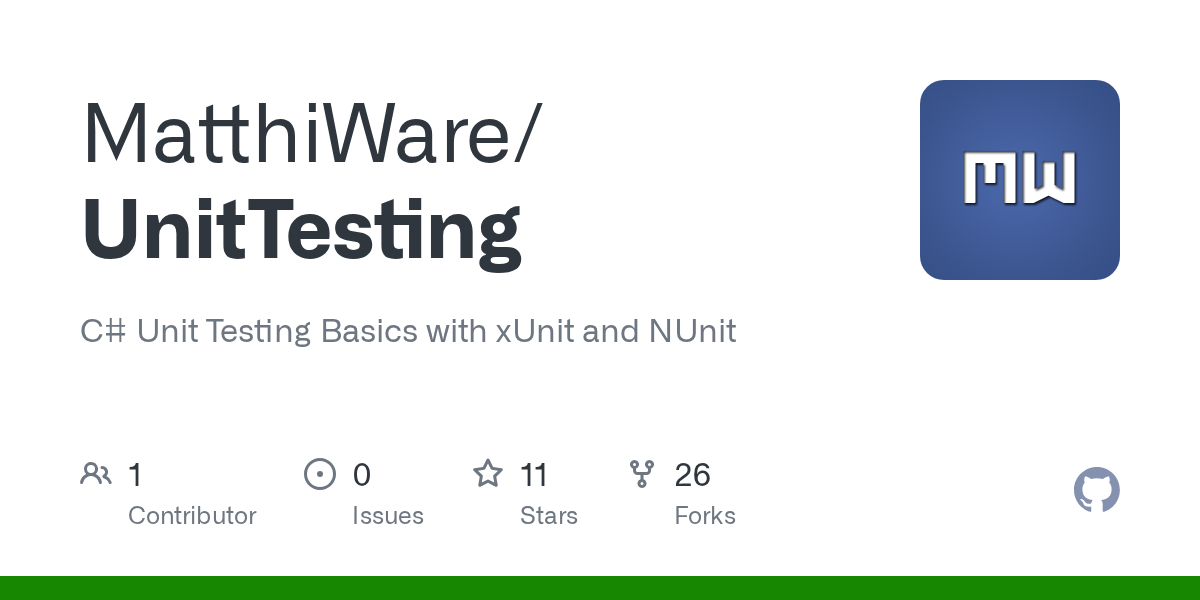 GitHub MatthiWare/UnitTesting C Unit Testing Basics with xUnit and