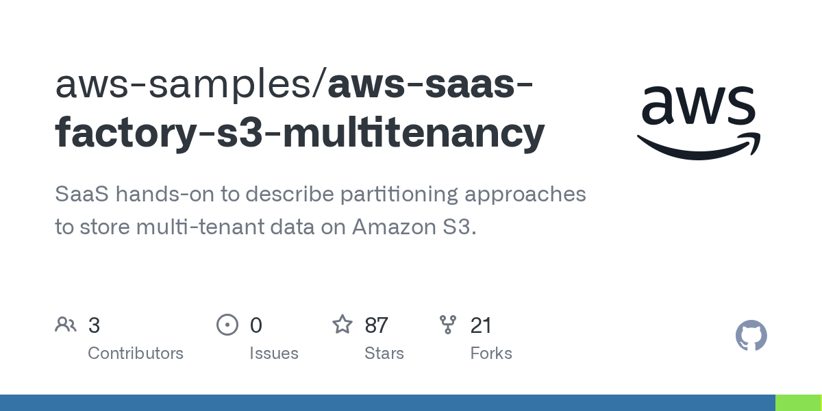 GitHub awssamples/awssaasfactorys3multitenancy SaaS handson to