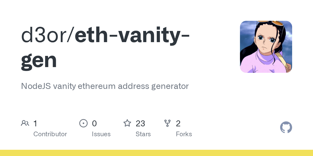 GitHub d3or/ethvanitygen NodeJS vanity ethereum address generator