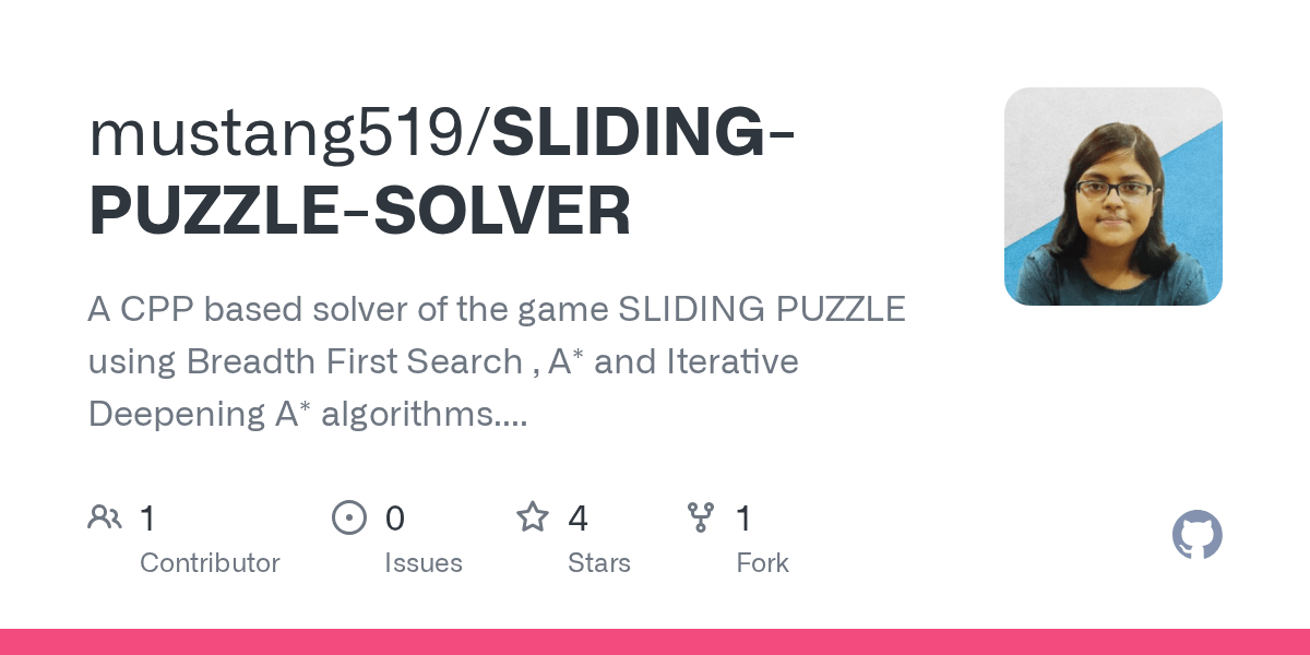 GitHub mustang519/SLIDINGPUZZLESOLVER A CPP based solver of the