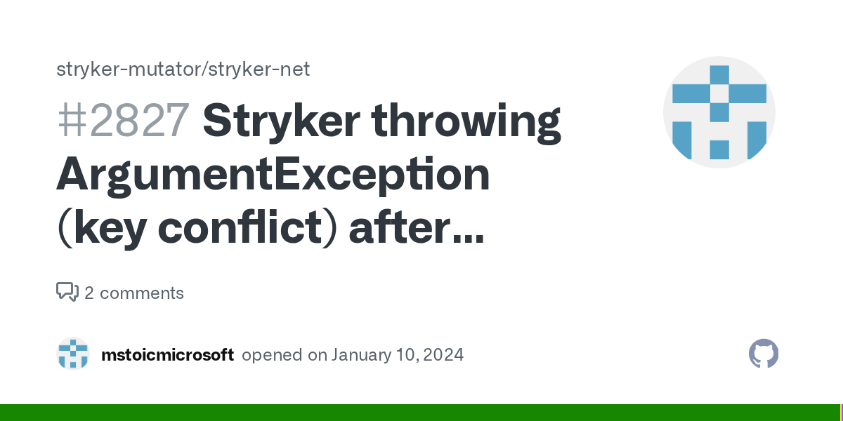 Stryker throwing ArgumentException (key conflict) after running tests