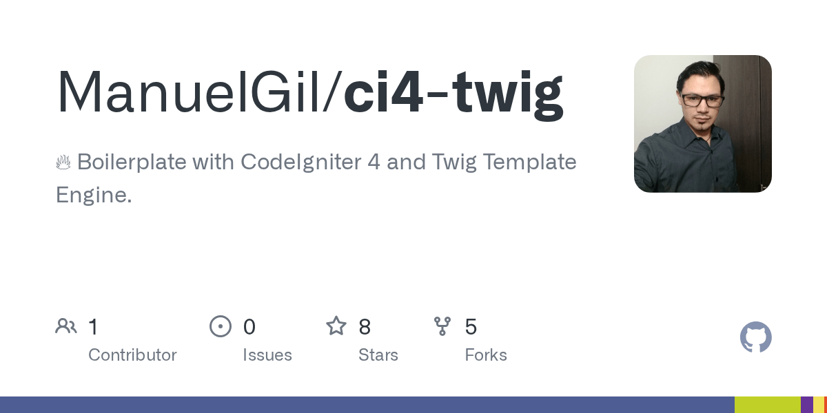 GitHub - ManuelGil/ci4-twig: 🔥 Boilerplate with CodeIgniter 4 and Twig