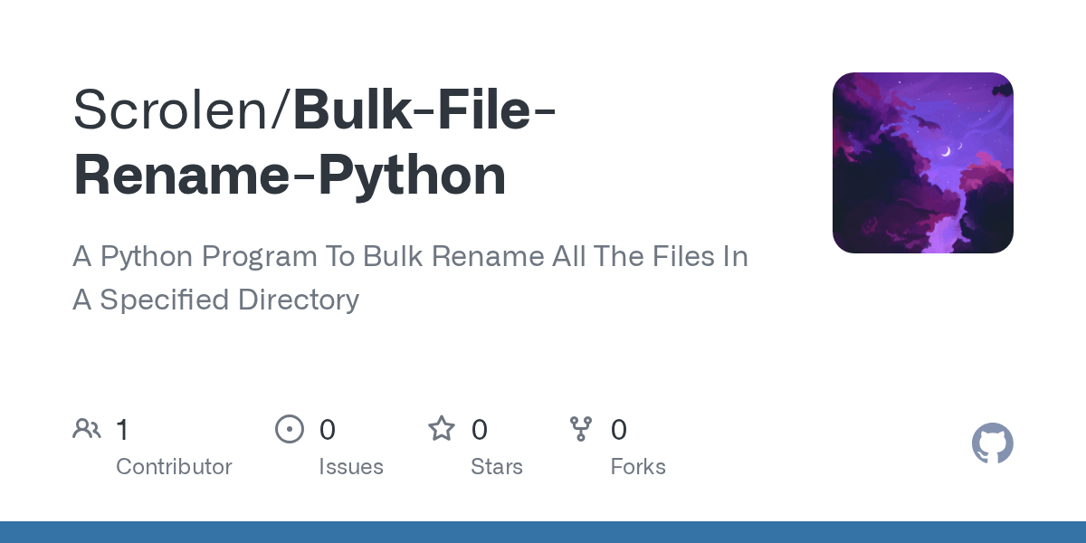 GitHub Scrolen/BulkFileRenamePython A Python Program To Bulk
