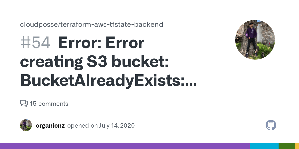Error Error creating S3 bucket BucketAlreadyExists The requested