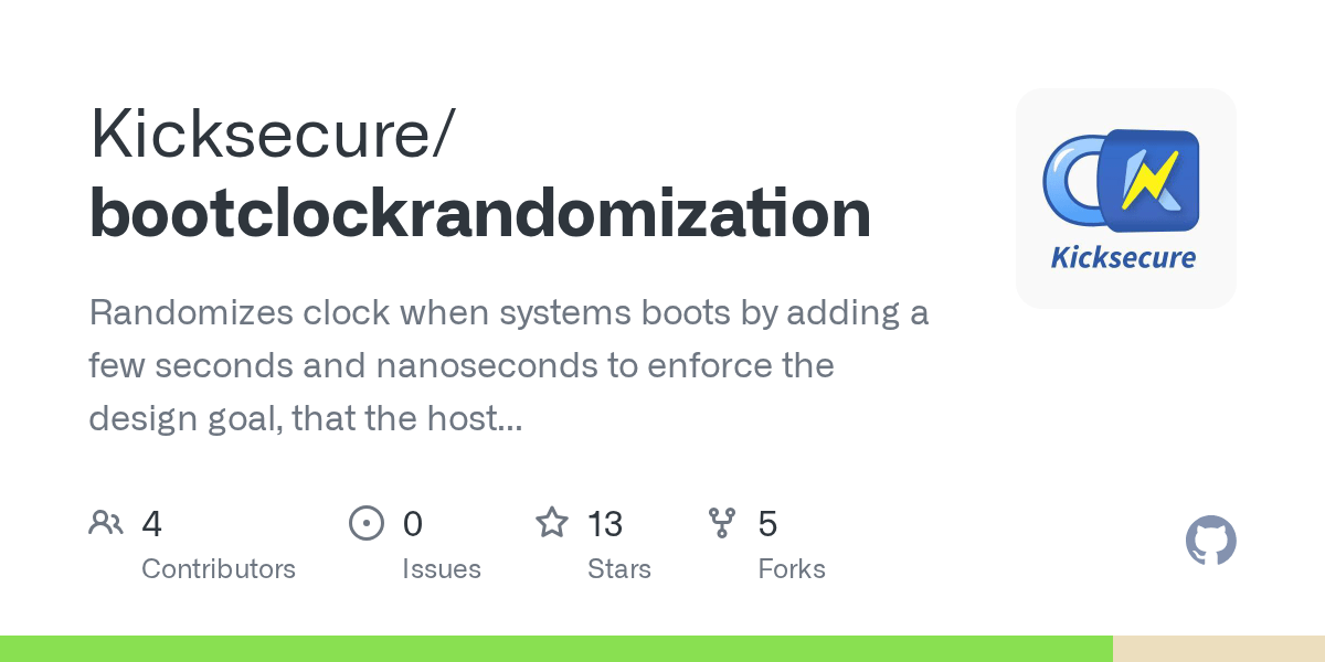 GitHub Kicksecure/bootclockrandomization Randomizes clock when