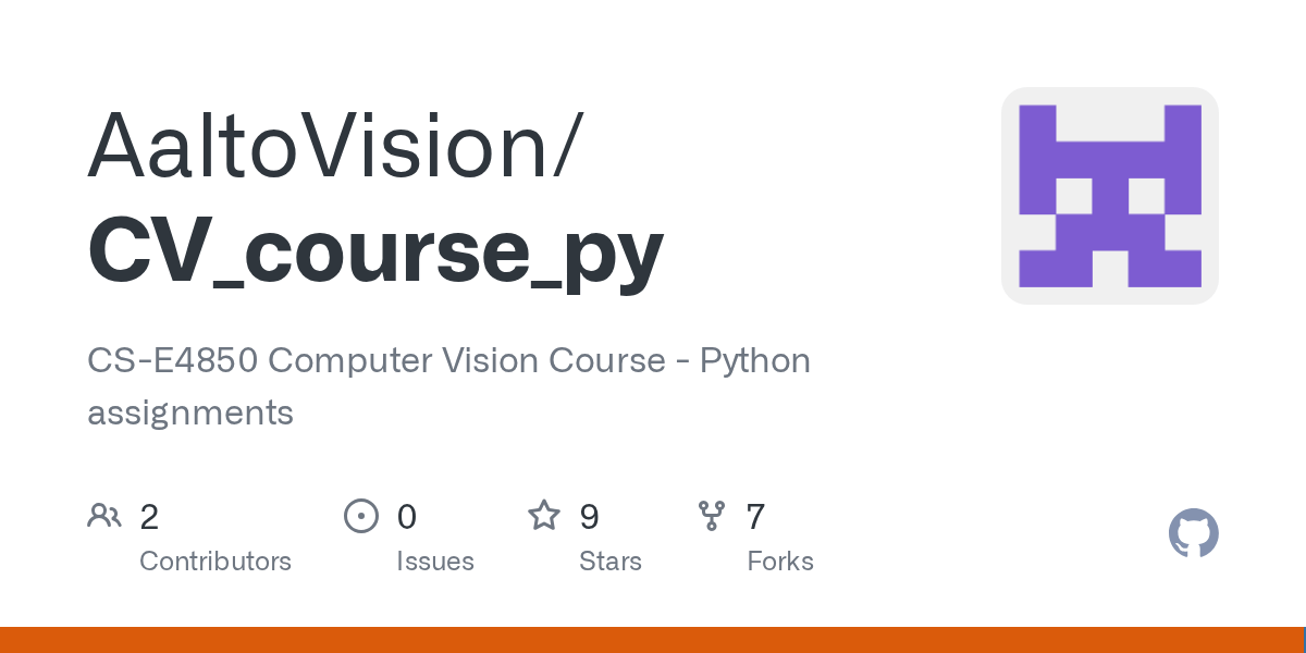 GitHub AaltoVision/CV_course_py CSE4850 Computer Vision Course