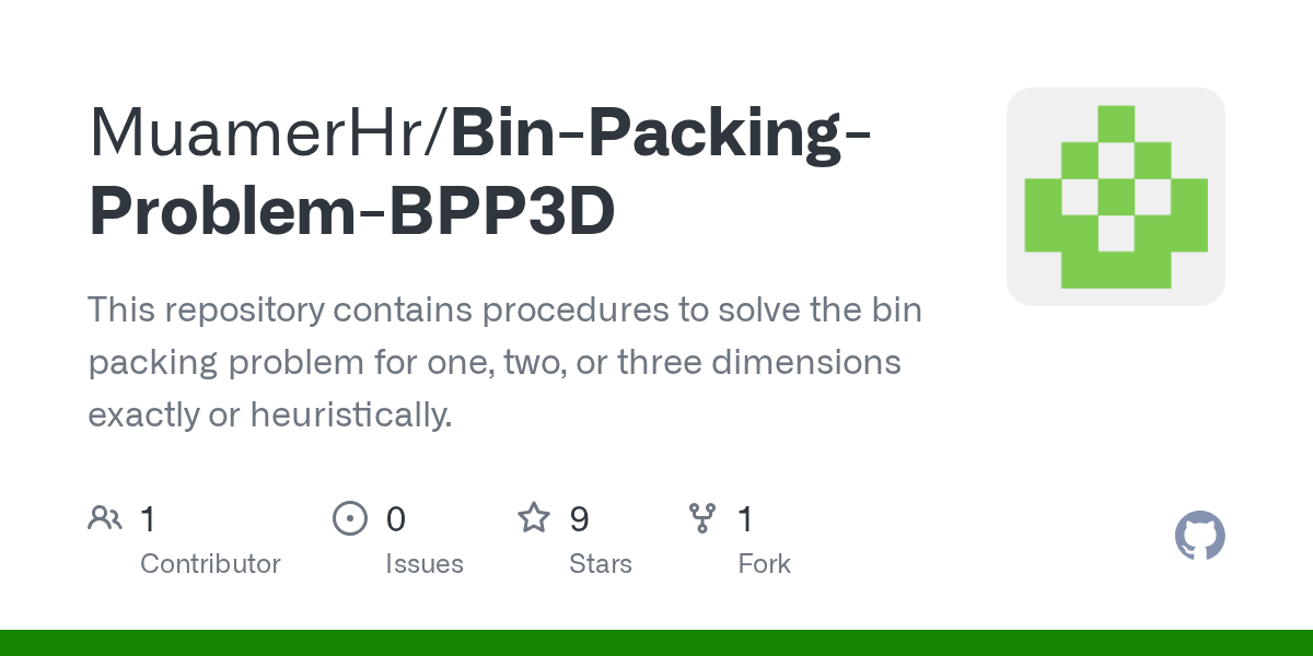 GitHub MuamerHr/BinPackingProblemBPP3D This repository contains