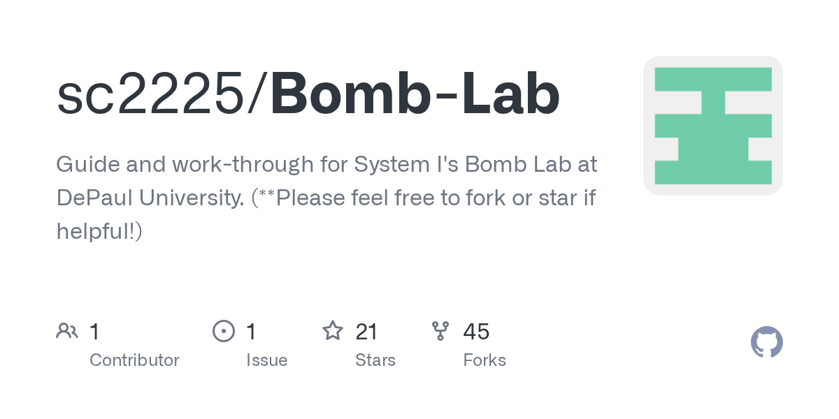 GitHub sc2225/BombLab Guide and workthrough for System I's Bomb Lab at DePaul University