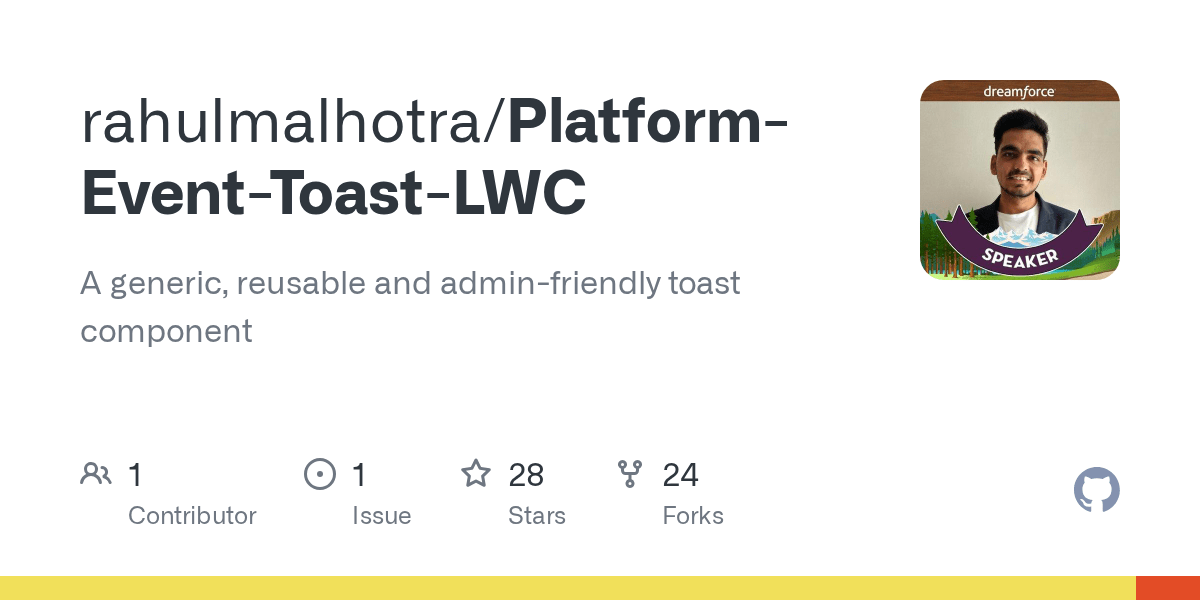 GitHub rahulmalhotra/PlatformEventToastLWC A generic, reusable