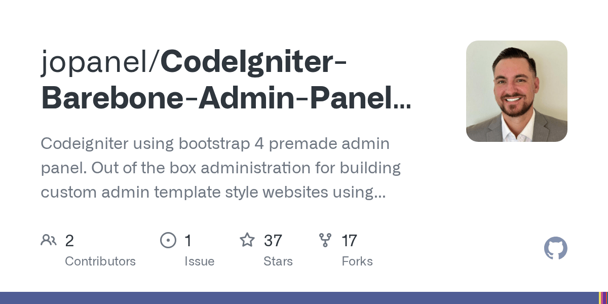 GitHub jopanel/CodeIgniterBareboneAdminPanelBootstrap4
