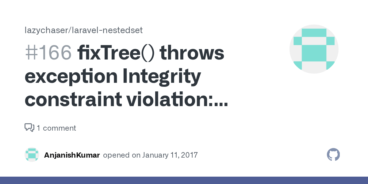 fixTree() throws exception Integrity constraint violation 1048 Column