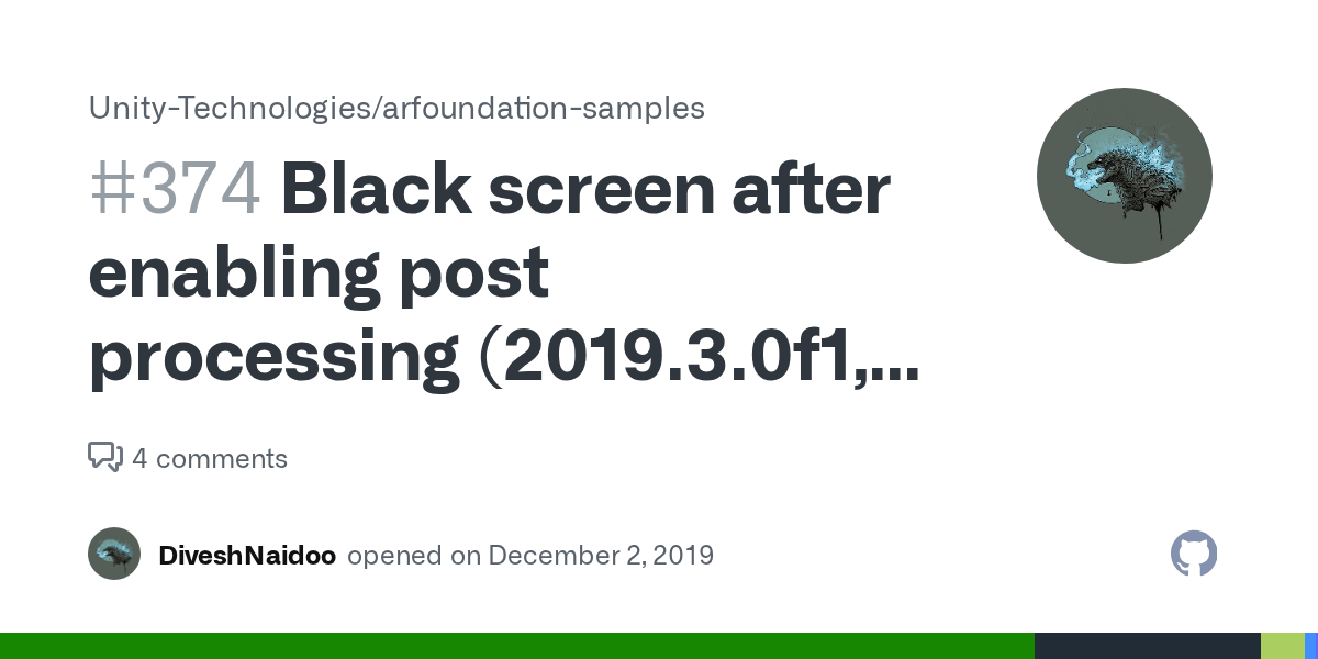 Black screen after enabling post processing (2019.3.0f1, 3.1.0 preview