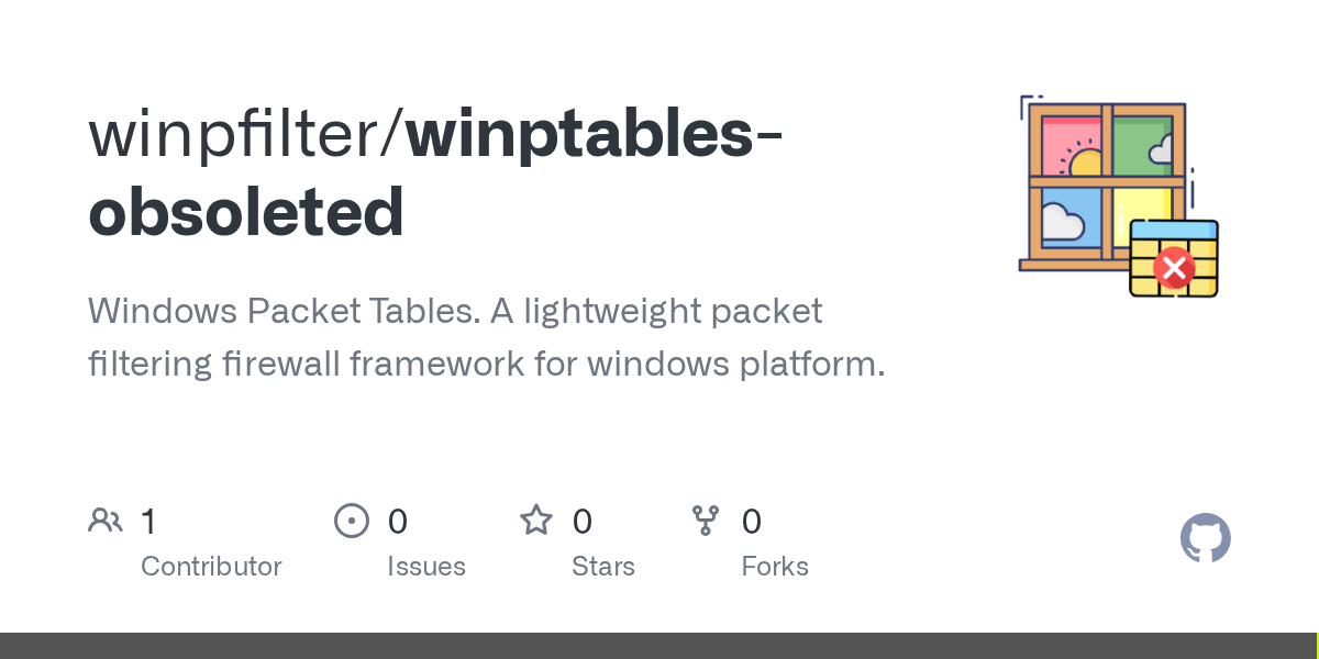 GitHub winpfilter/winptablesobsoleted Windows Packet Tables. A