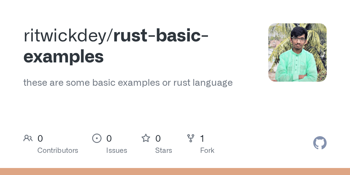 GitHub ritwickdey/rustbasicexamples these are some basic examples or rust language
