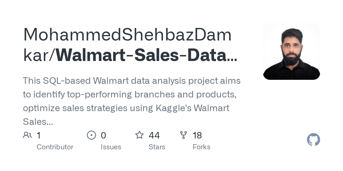 GitHub MohammedShehbazDamkar/WalmartSalesDataAnalysisSQLProject