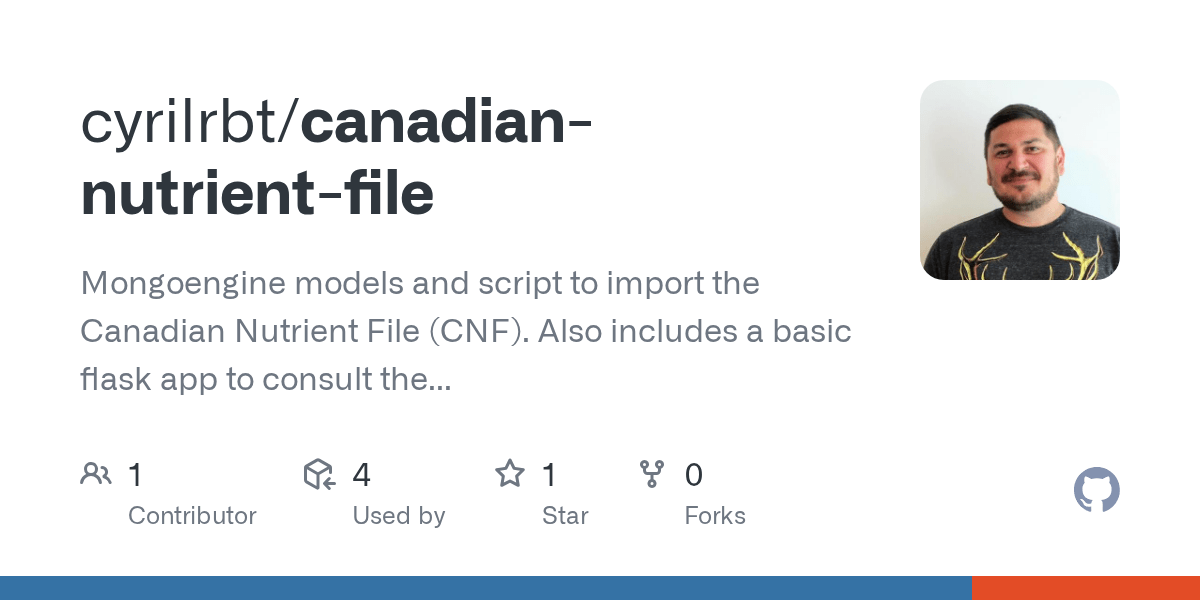 GitHub cyrilrbt/canadiannutrientfile Mongoengine models and script