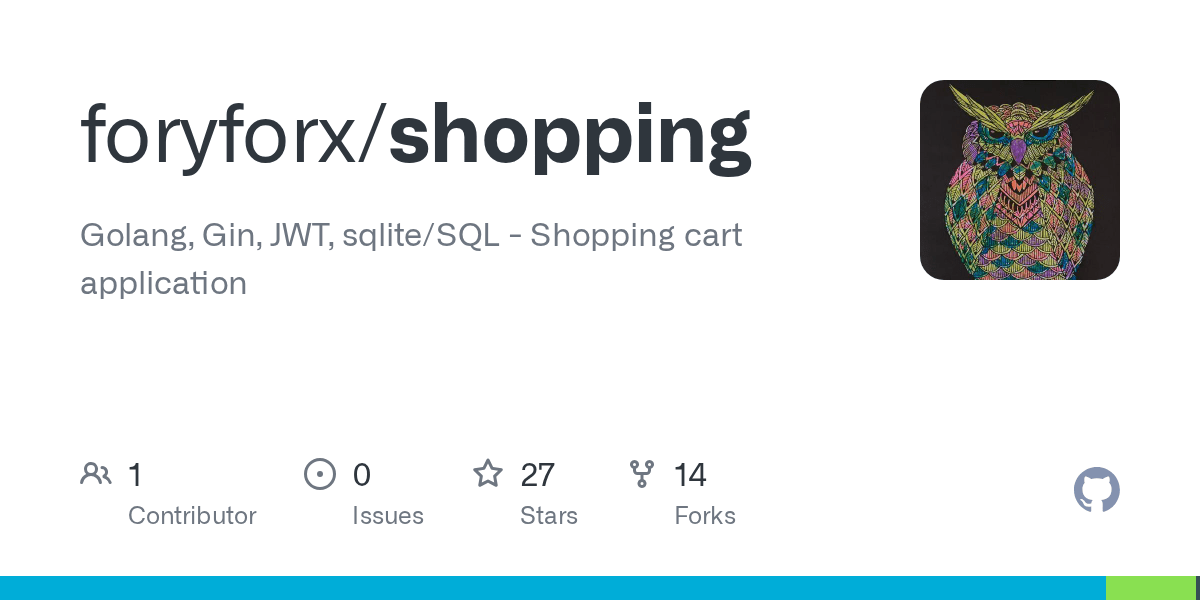 GitHub Golang, Gin, JWT, sqlite/SQL Shopping cart application