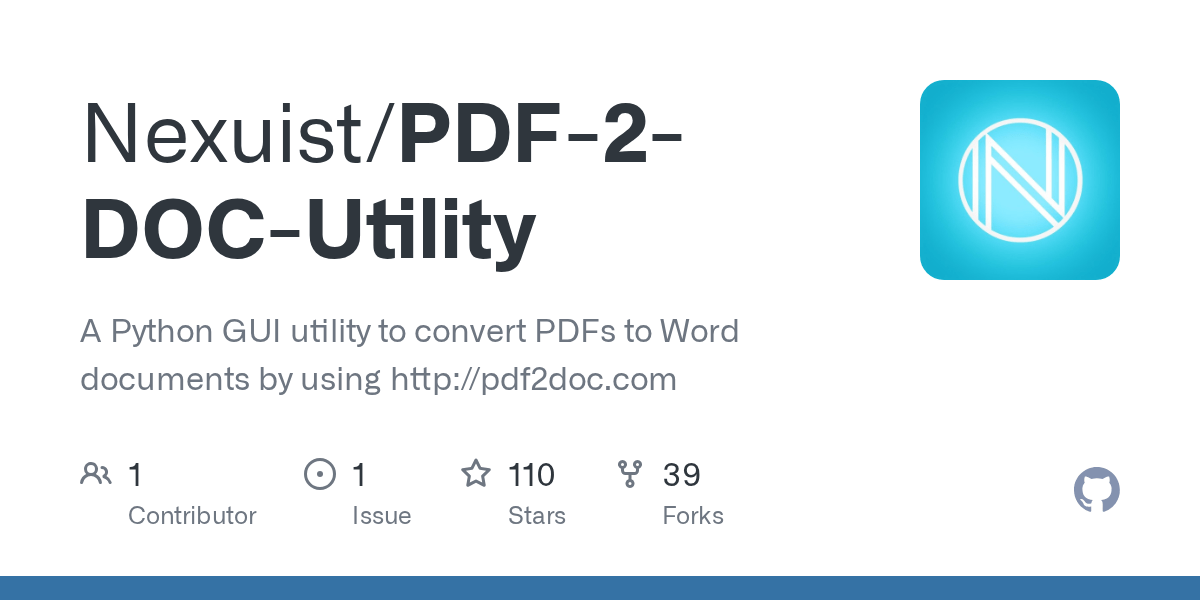 GitHub Nexuist/PDF2DOCUtility A Python GUI utility to convert
