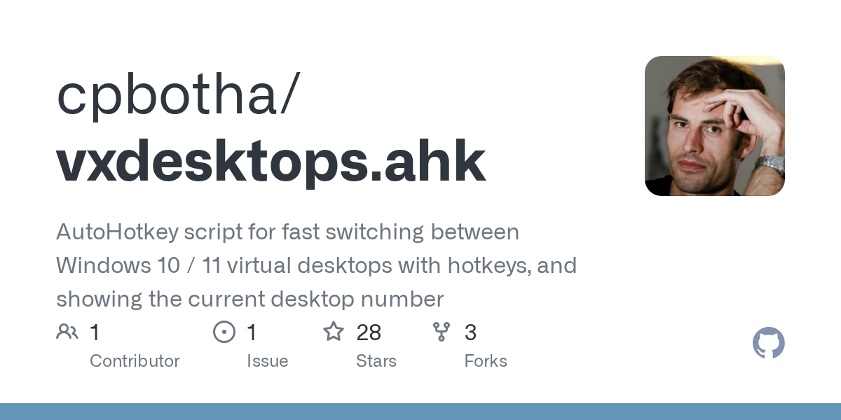 GitHub cpbotha/vxdesktops.ahk AutoHotkey script for fast switching