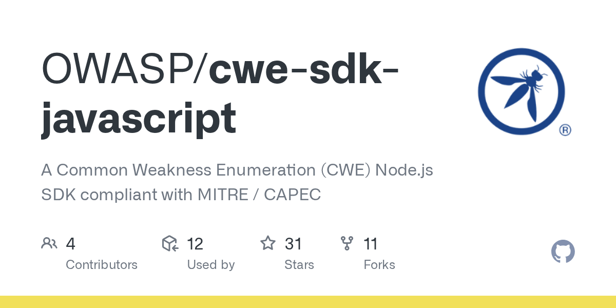 GitHub OWASP/cwesdkjavascript A Common Weakness Enumeration (CWE