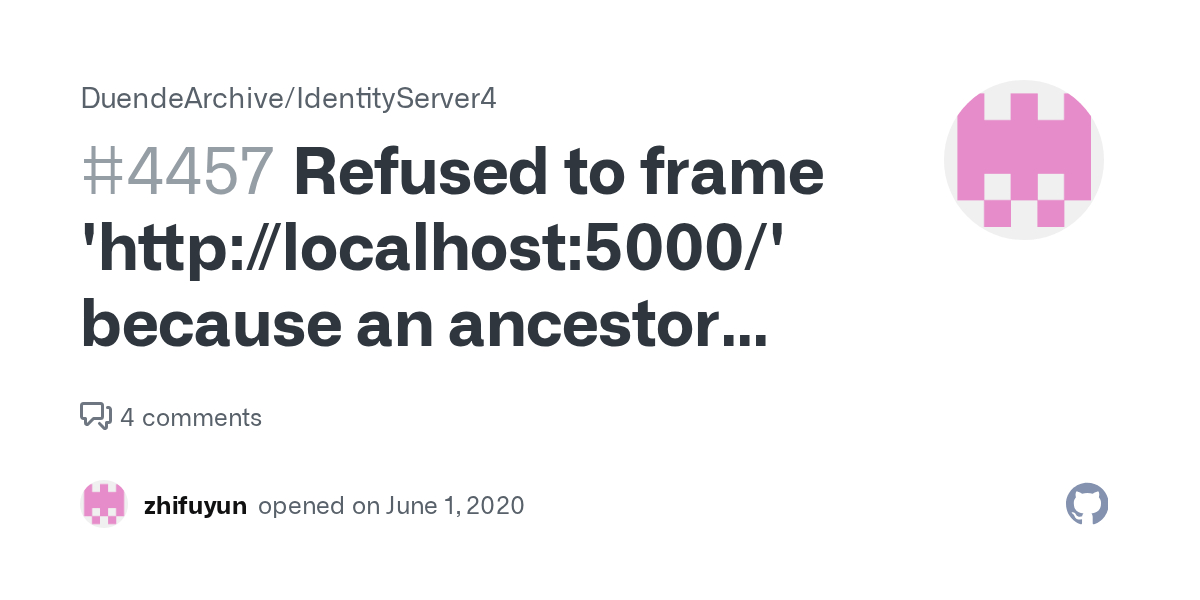 Refused to frame 'http//localhost5000/' because an ancestor violates