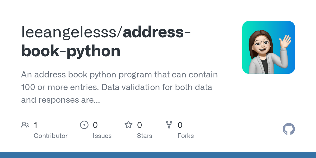 GitHub chamukoo/addressbookpython An address book python program that can contain 100 or