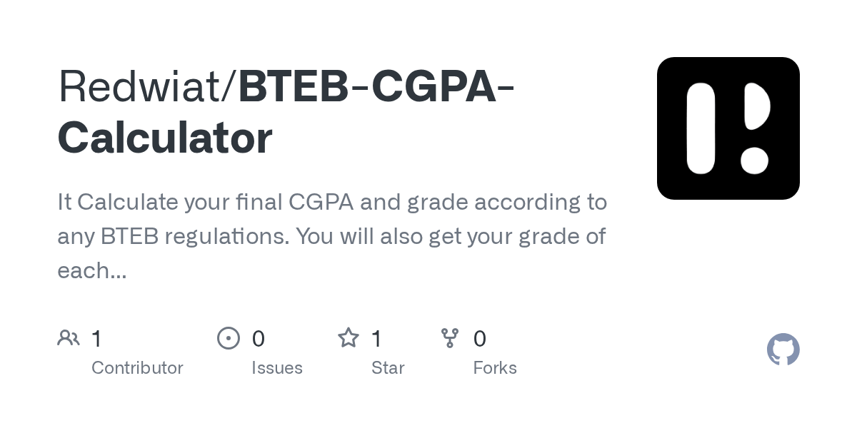 GitHub Redwiat/BTEBCGPACalculator It Calculate your final CGPA and