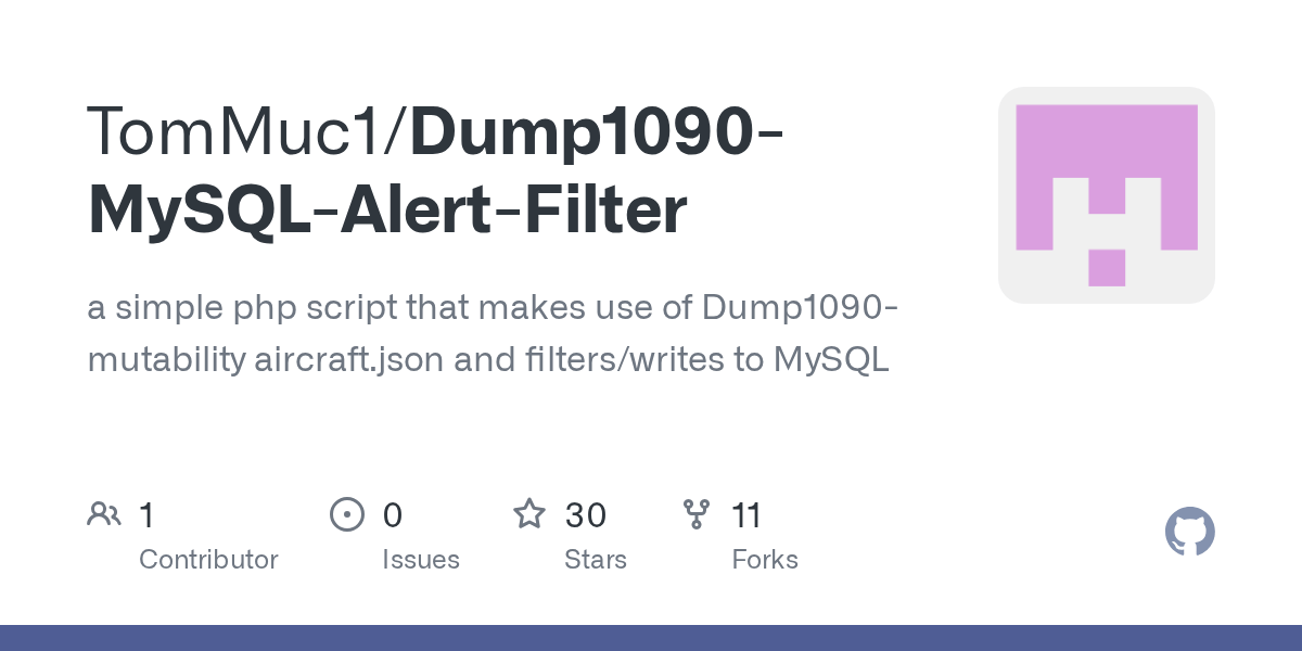 GitHub TomMuc1/Dump1090MySQLAlertFilter a simple php script that makes use of Dump1090