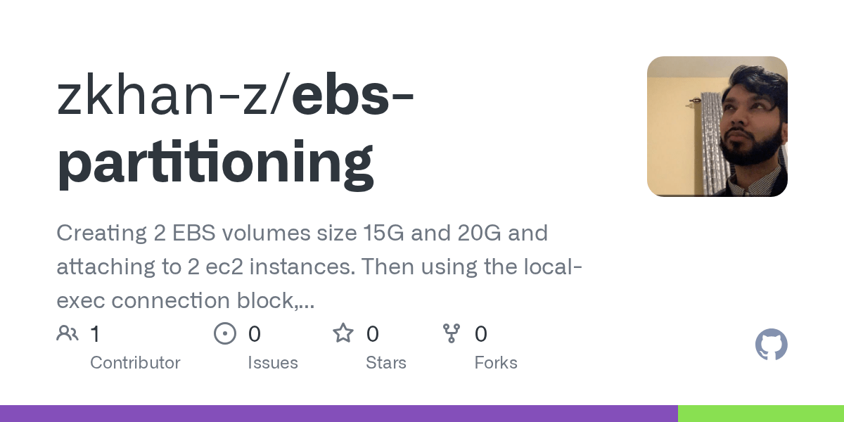 GitHub zkhanz/ebspartitioning Creating 2 EBS volumes size 15G and