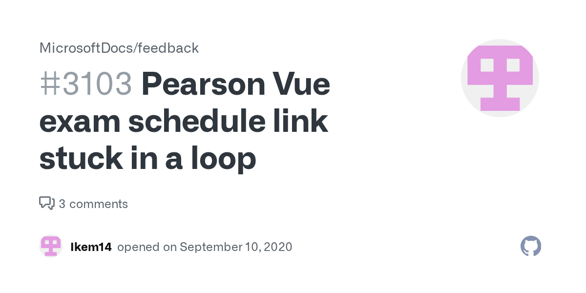 Pearson Vue exam schedule link stuck in a loop · Issue 3103