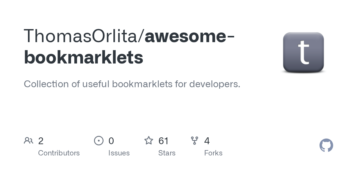 GitHub ThomasOrlita/awesomebookmarklets Collection of useful