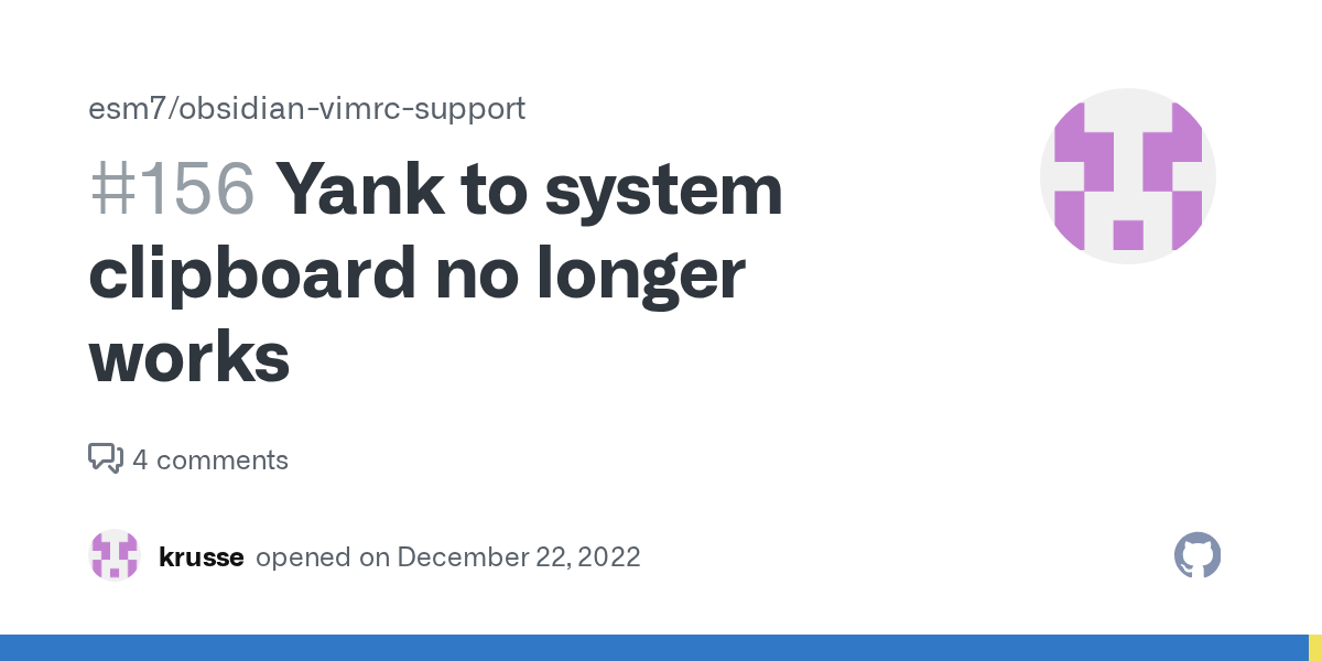 Yank to system clipboard no longer works · Issue 156 · esm7/obsidian