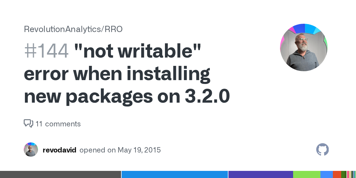 "not writable" error when installing new packages on 3.2.0 · Issue 144