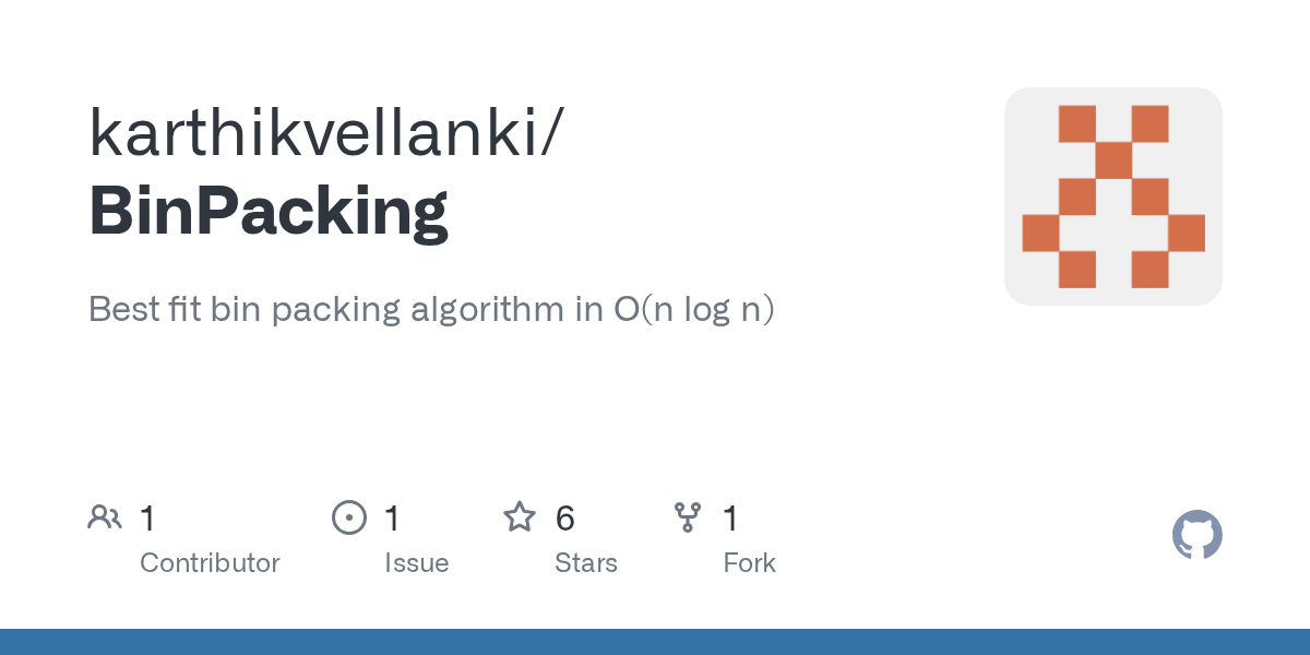 GitHub karthikvellanki/BinPacking Best fit bin packing algorithm in