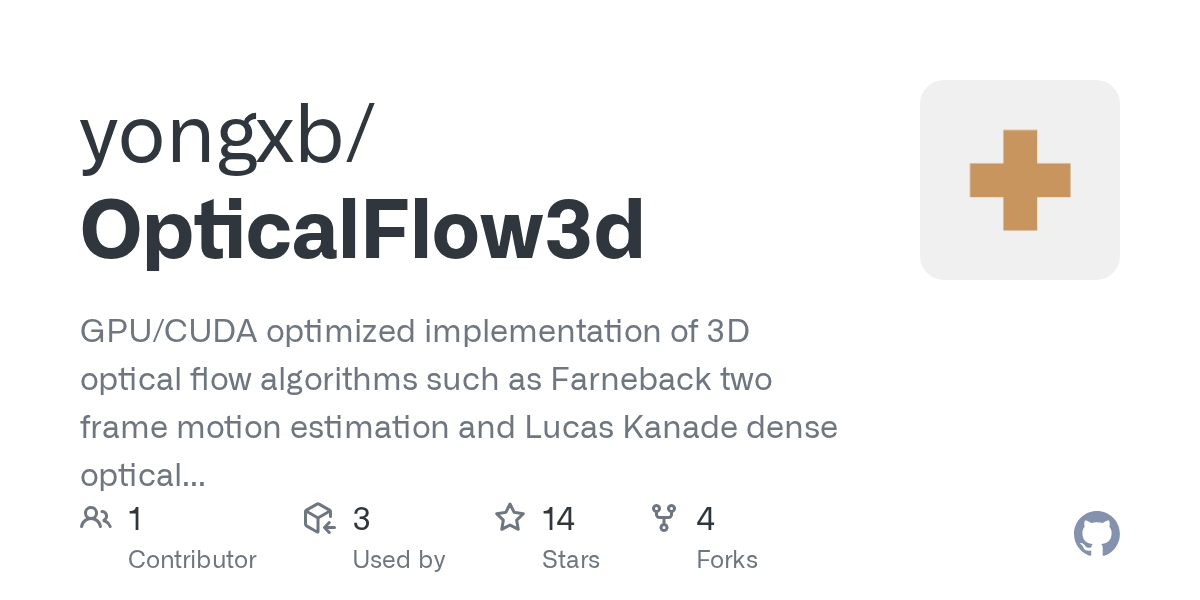 GitHub yongxb/OpticalFlow3d GPU/CUDA optimized implementation of 3D optical flow algorithms