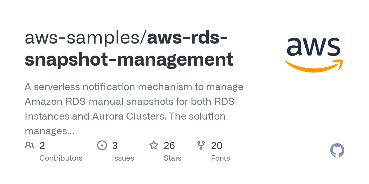 GitHub awssamples/awsrdssnapshotmanagement A serverless