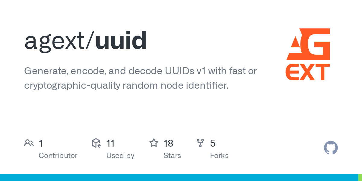 GitHub agext/uuid Generate, encode, and decode UUIDs v1 with fast or