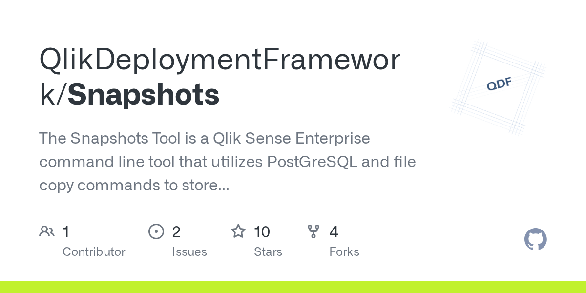 GitHub QlikDeploymentFramework/Snapshots The Snapshots Tool is a