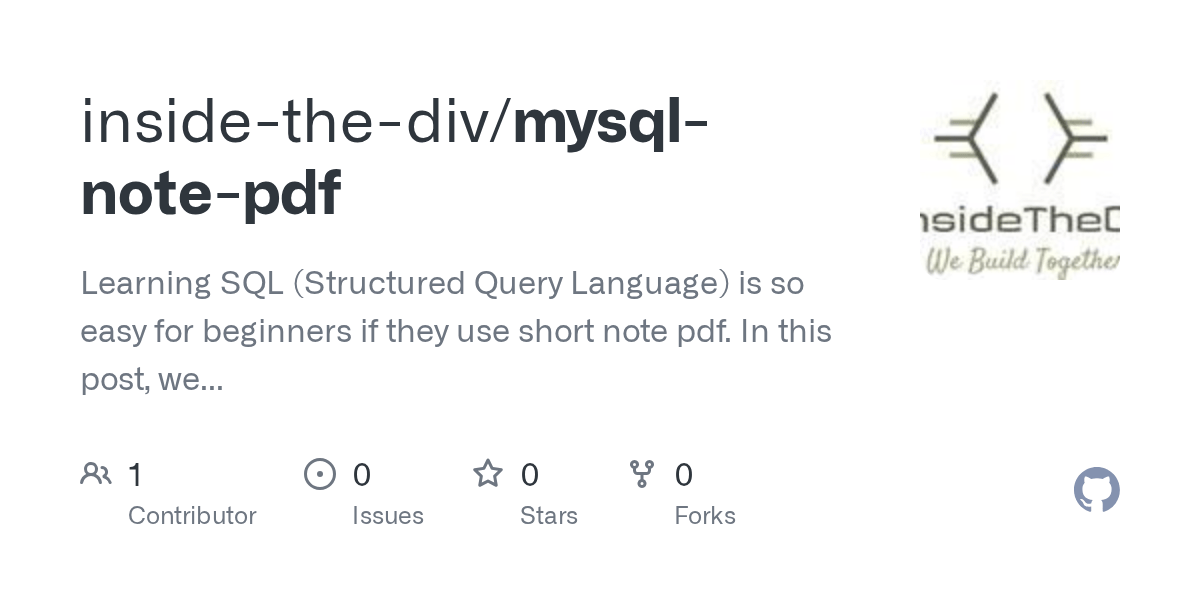 GitHub insidethediv/mysqlnotepdf Learning SQL (Structured Query