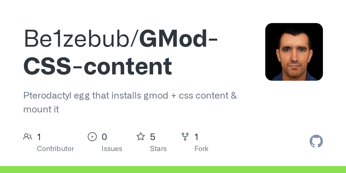 GitHub Be1zebub/GModCSScontent Pterodactyl egg that installs gmod