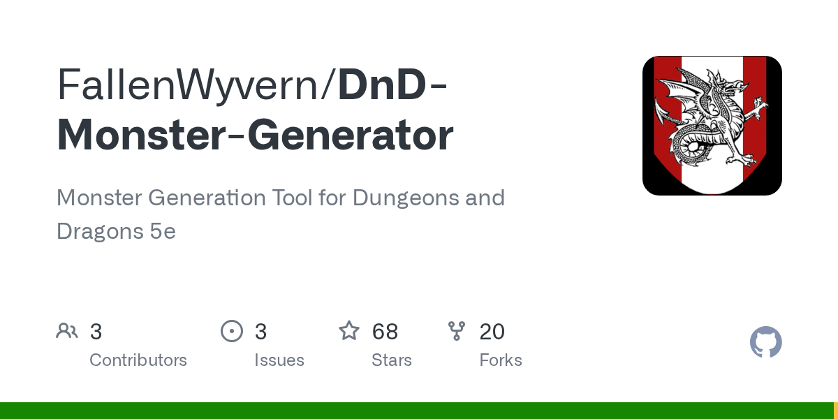 GitHub FallenWyvern/DnDMonsterGenerator Monster Generation Tool