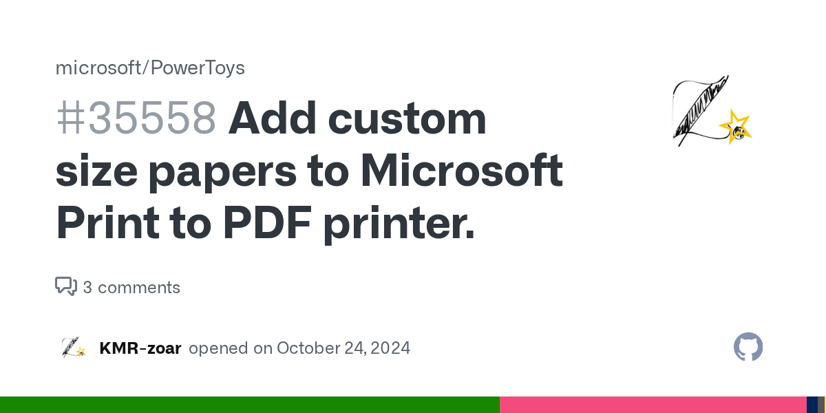 Add custom size papers to Microsoft Print to PDF printer. · Issue