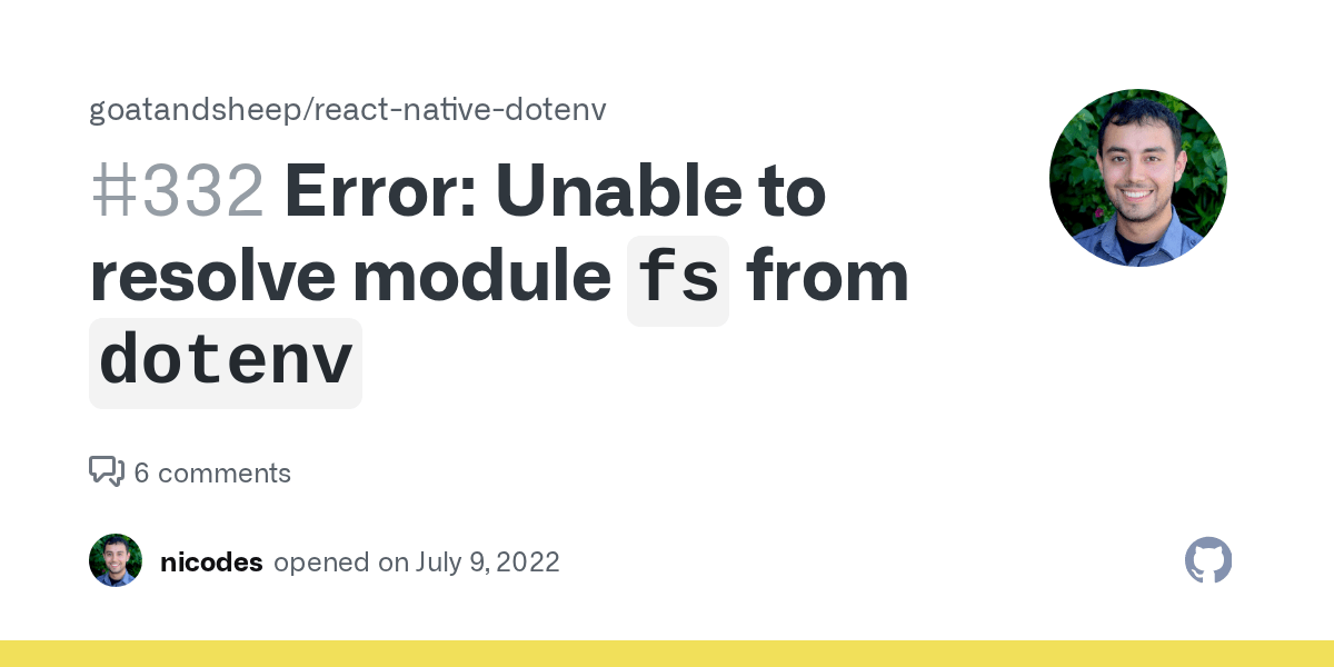 Error Unable to resolve module `fs` from `dotenv` · Issue 332