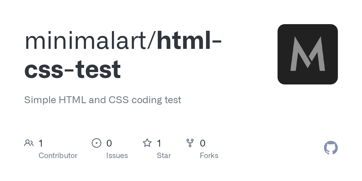 GitHub minimalart/htmlcsstest Simple HTML and CSS coding test