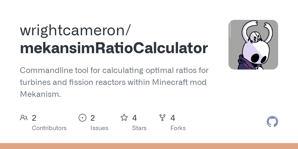 GitHub wrightcameron/mekansimRatioCalculator Commandline tool for