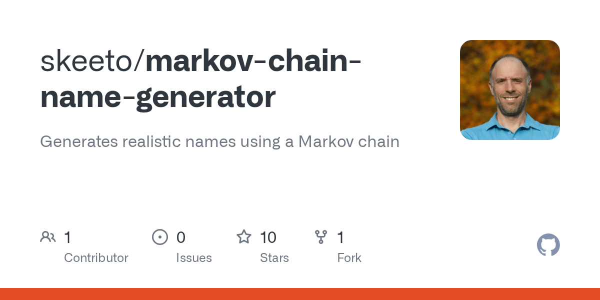 GitHub skeeto/markovchainnamegenerator Generates realistic names