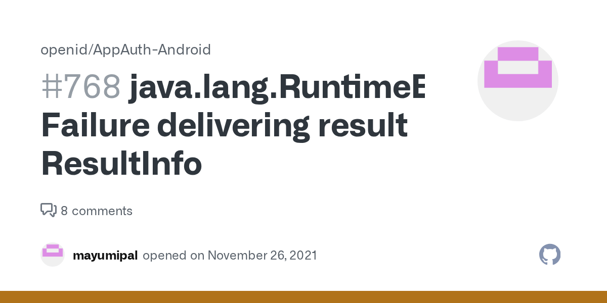 java.lang.RuntimeException Failure delivering result ResultInfo