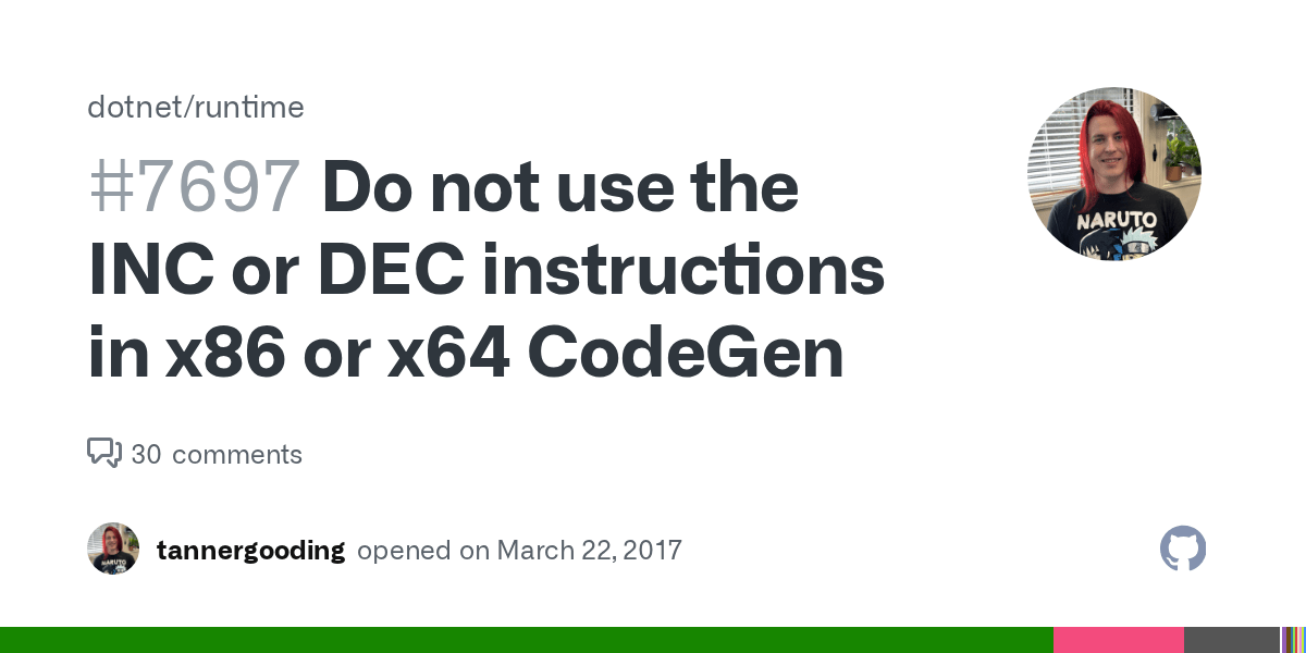 Do not use the INC or DEC instructions in x86 or x64 CodeGen · Issue