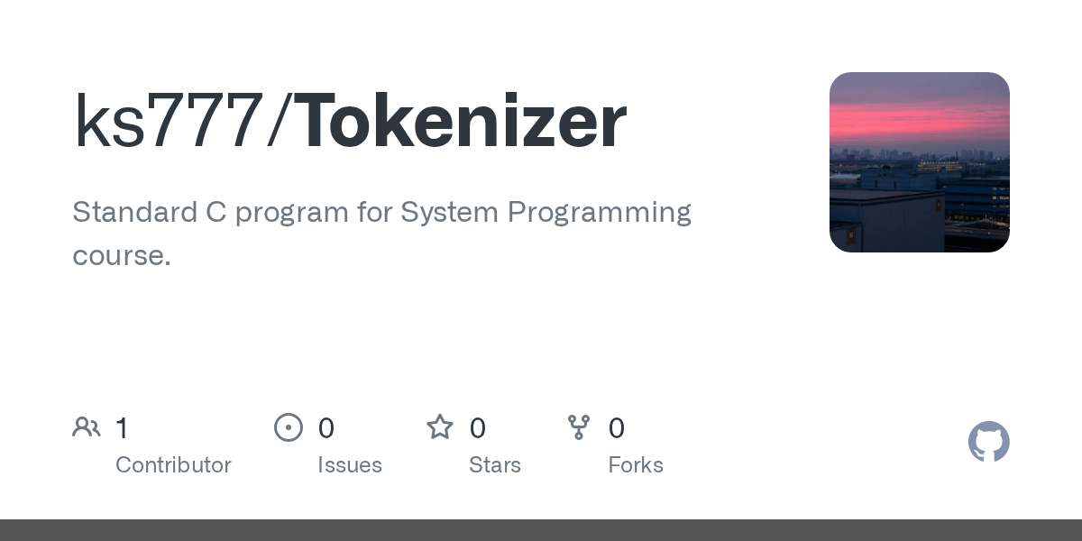 GitHub ks777/Tokenizer standard and basic C program for System