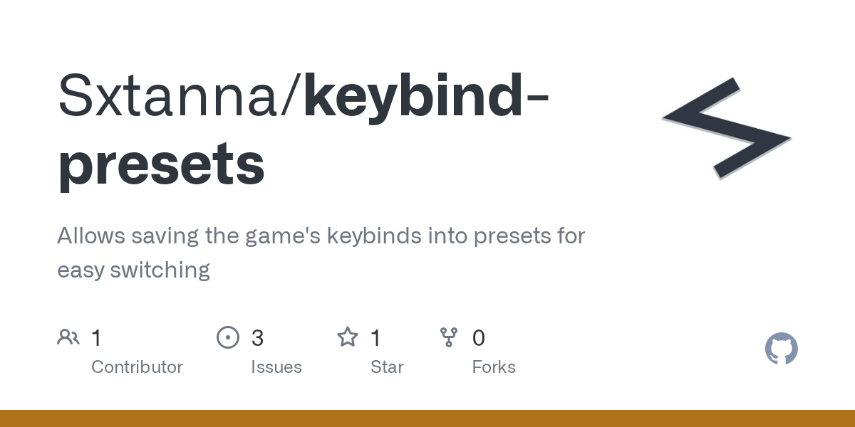 GitHub Sxtanna/keybindpresets Allows saving the game's keybinds